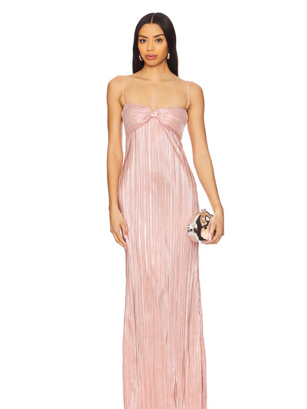 Lovers + Friends pink metallic maxi dress with bow
